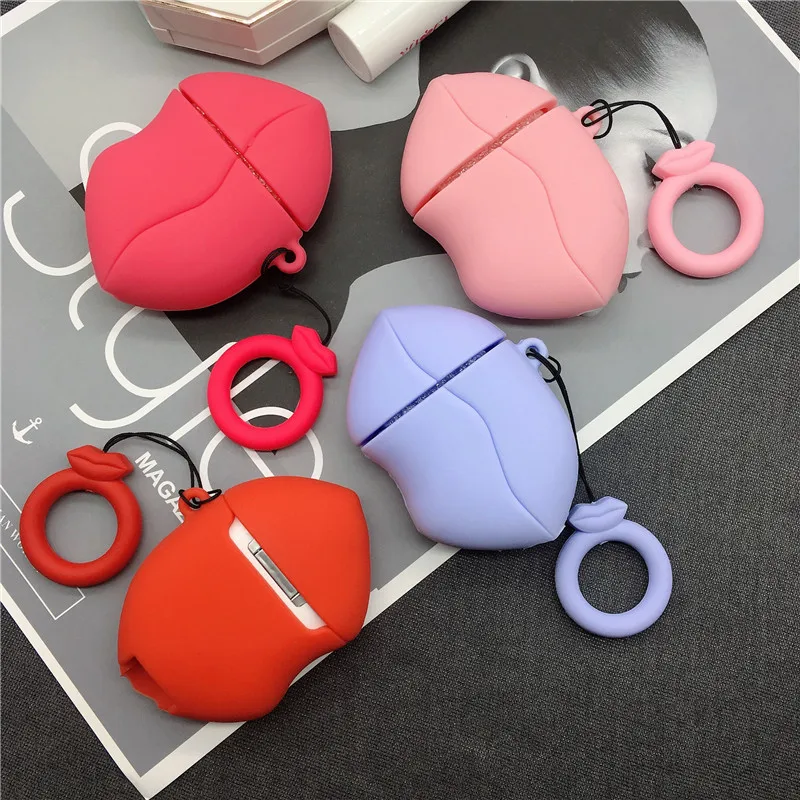 

Red Lips For Air pod Case Protective Silicone Cover Keychain Compatible for AirPods 2&1