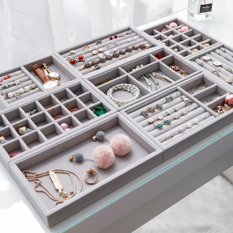 
Tray Showcase Ring Luxury Display Velvet jewelry Storage Box jewelry Organizer 