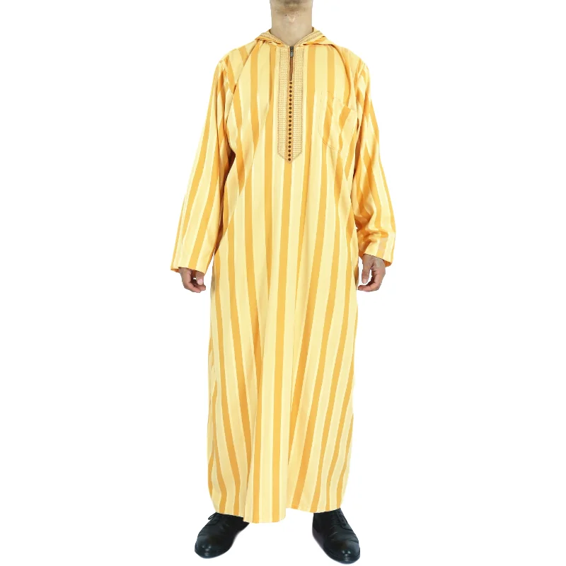 

2021 New Stripe Design Moroccan Men Thobe Jalabya With Hoodie, 4 colors mix