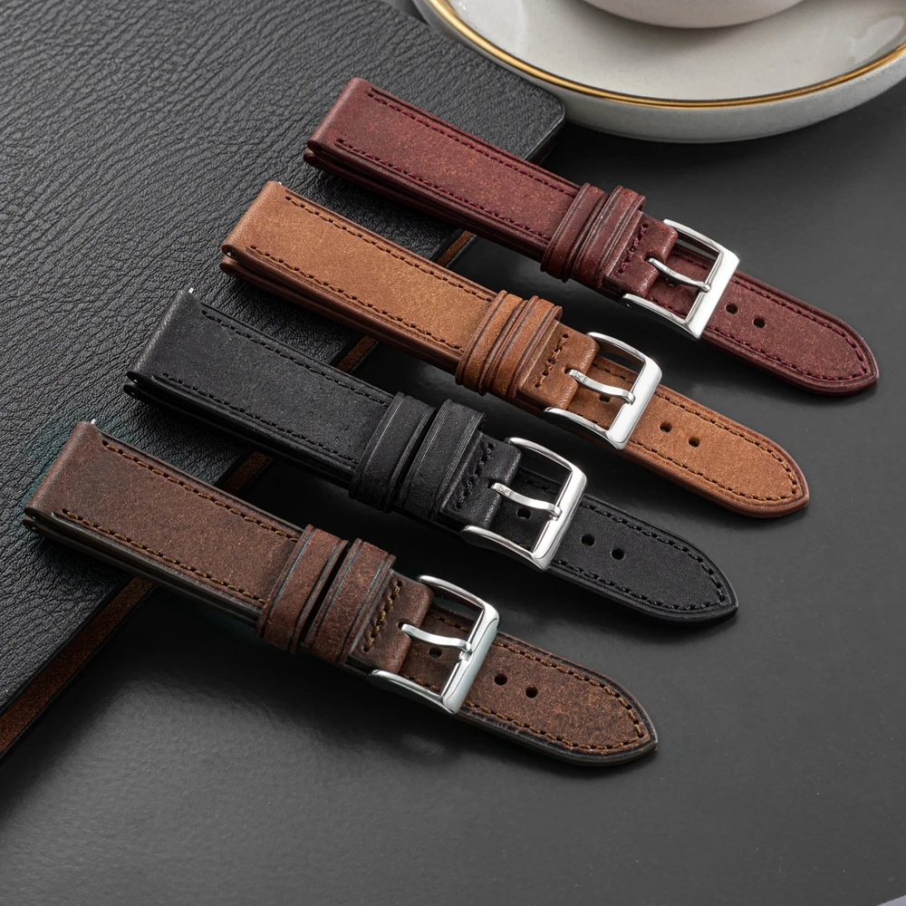 

Genuine Italy Pueblo Leather EACHE Vintage Leather Watch Straps, Black/brown/tan/red/navy