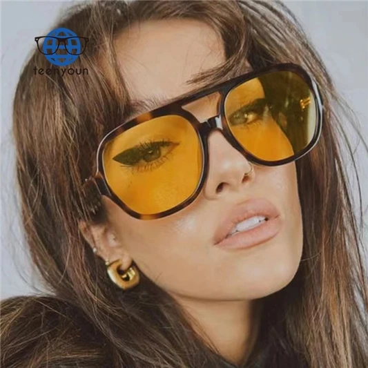 

Teenyoun Men Yellow Brand Designer Oversized Big UV400 Lentes De Sol Vintage Square Double Bridge Women Sunglasses 2023 New