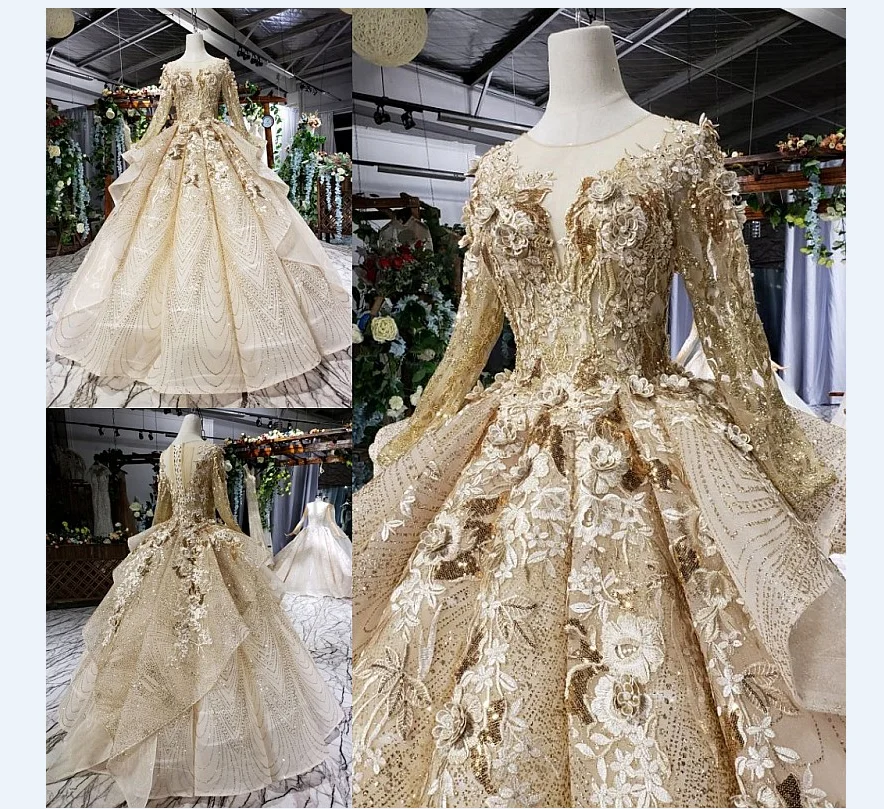 

wedding ball gown big skirt gold champagne wedding dress party wear