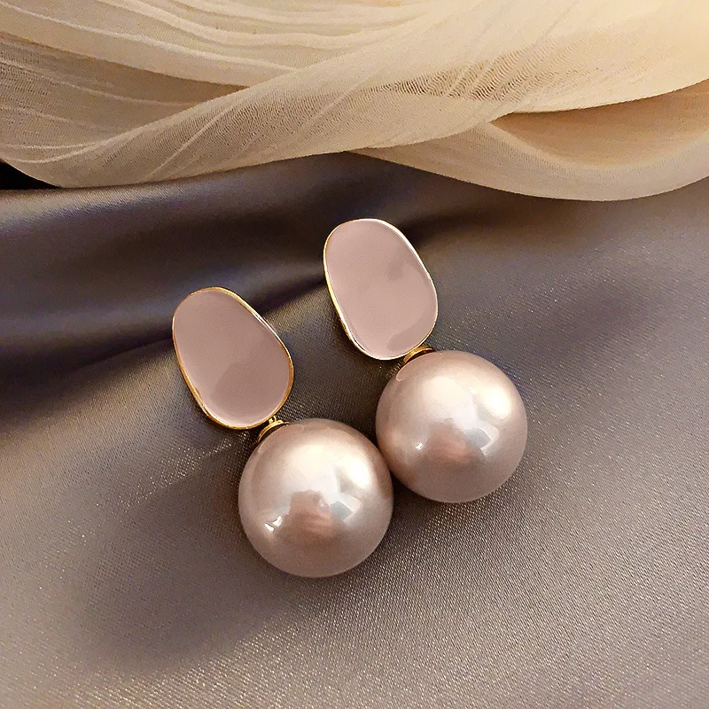 

new statement pink pearl drop trendy earrings women