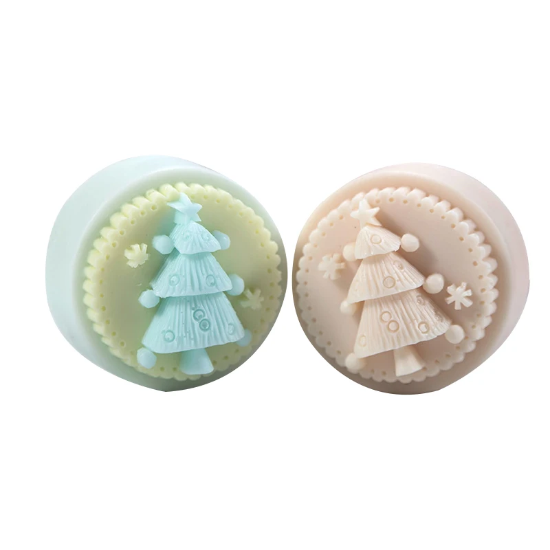 

3D Round Christmas Tree Silicone Candle Mold Handmade Soap Silicone Mold Cake Mooncake Decoration Tool, Pink
