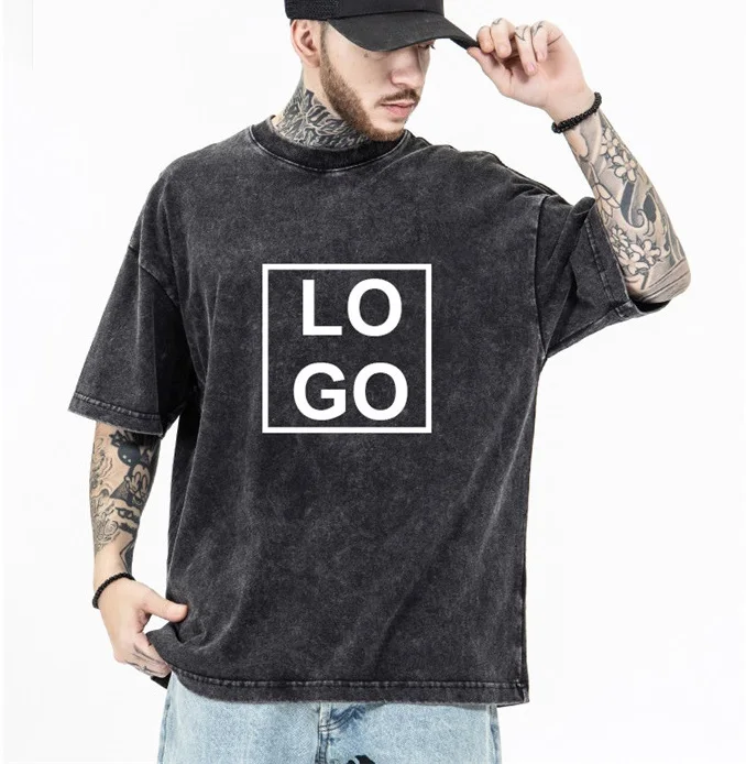 

230G Loose Short Sleeve Blank Wash T-shirt Low MOQ Custom Your Own Logo Mens Acid Wash Tshirts