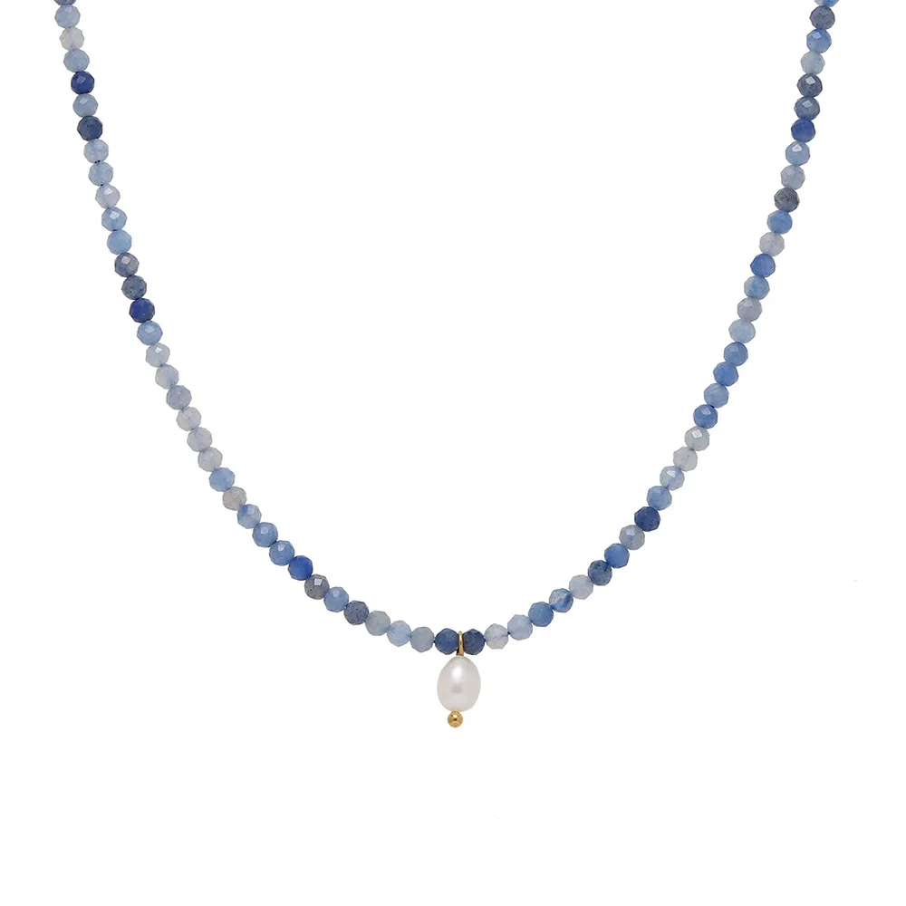 

JOOLIM Ready To Ship High End 18k Gold Plated Stainless Steel Fresh Water Pearl Blue Natural Stone Necklace