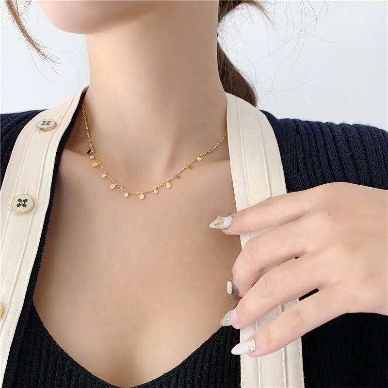 

Dainty jewelry stainless steel teardrop water drop layering chain choker necklace dangle chain necklace