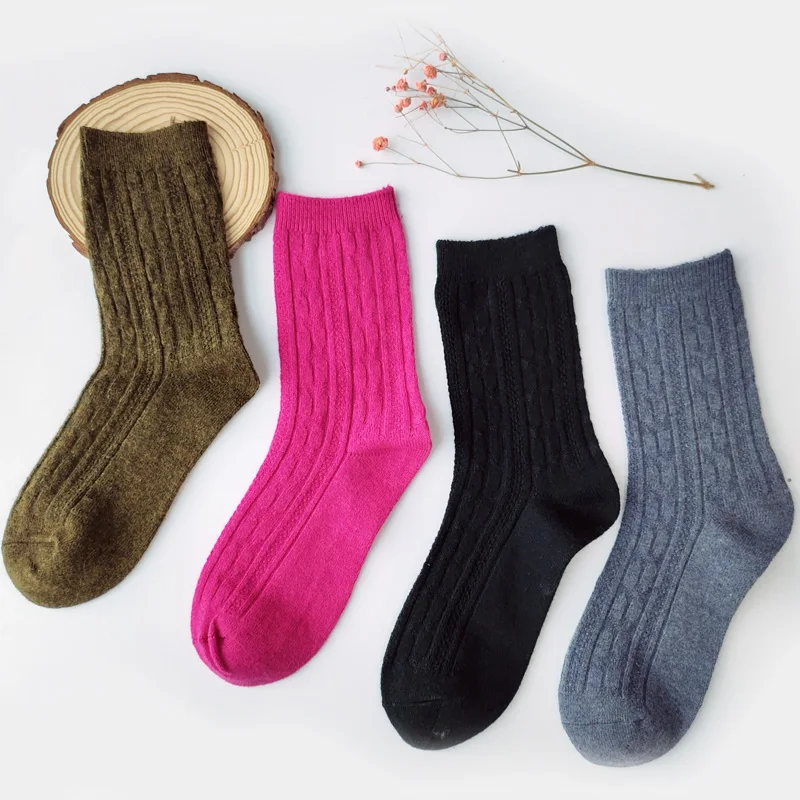 

Custom High Quality Thick Warm Thermal Cable Knit Wholesale Women Winter Woolen Socks, Multi