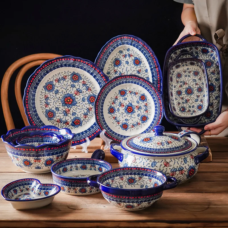 

Moroccan Style Floral Pattern Unique Dinner Sets Ceramics Dinner Set Customized Ceramic Plates And Bowls Set, As picture