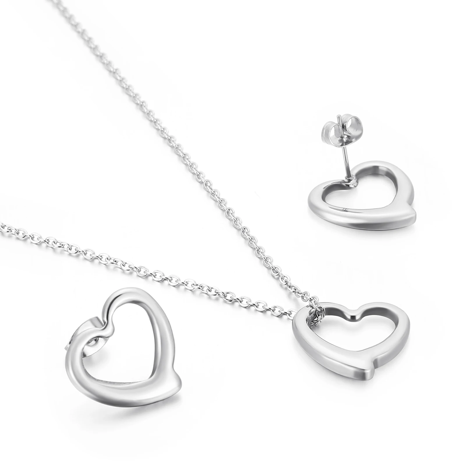 

Kalen Trendy Wholesale Love Heart Women Stainless Steel Necklace Earring Set, Rose gold/steel/gold