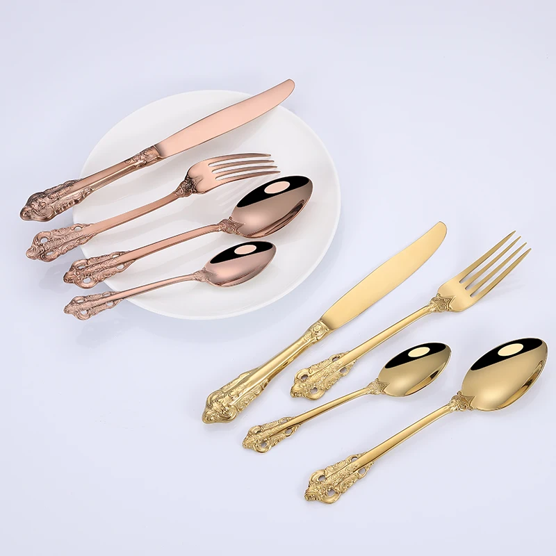 

Top sellers 2020 for amazon stainless steel fork and spoon set gold plated designer cutlery sets, Customized