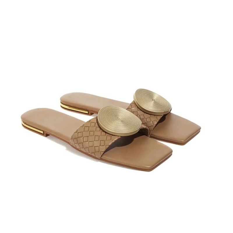 

New Arrivals Leather Shoes Women Fashion Summer Sandals Laciness Solid Outdoor Slides Slippers