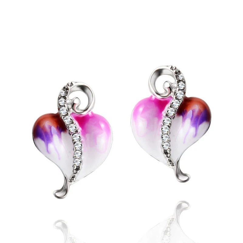 

Neoglory jewelry gold enameling colorful love heart pink purple earring set