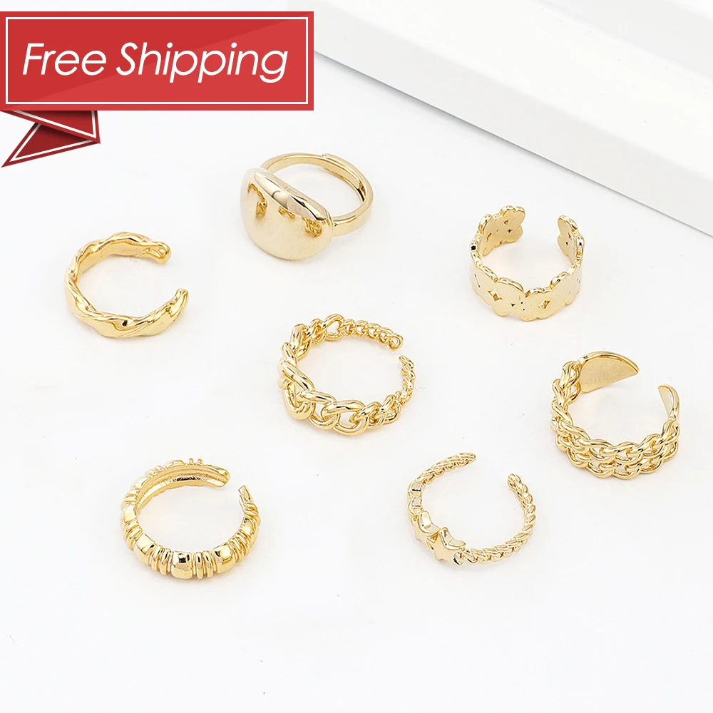 

Free Shipping Hip hop chunky new thick chain star stack open gold plated adjustable ring, Gold/steel