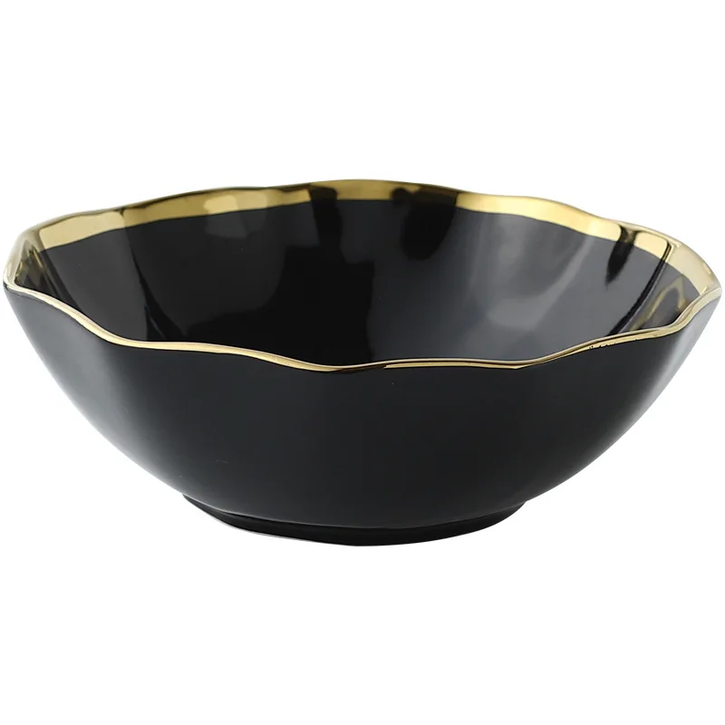 

Modern style ceramic bowl irregular lotus leaf shape ramen salad fruit bowl Gold plated