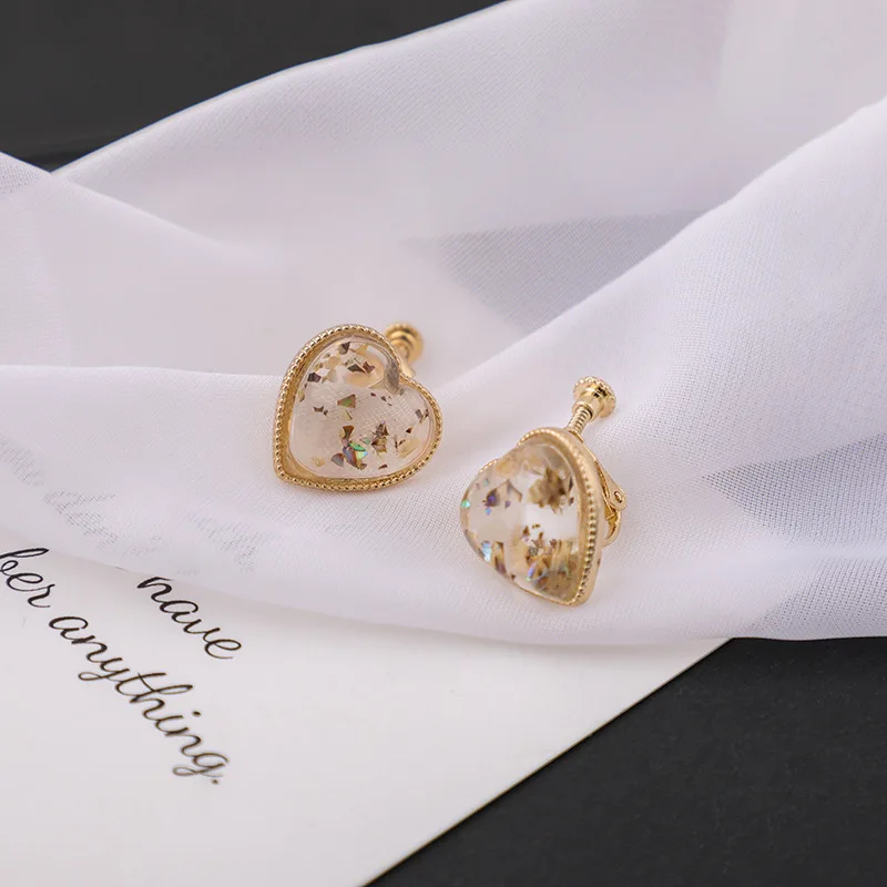 

S925 Sterling Silver Needle Acrylic Heart Stud Earrings Simple Color Heart Acrylic Ear Clip Earring For Women