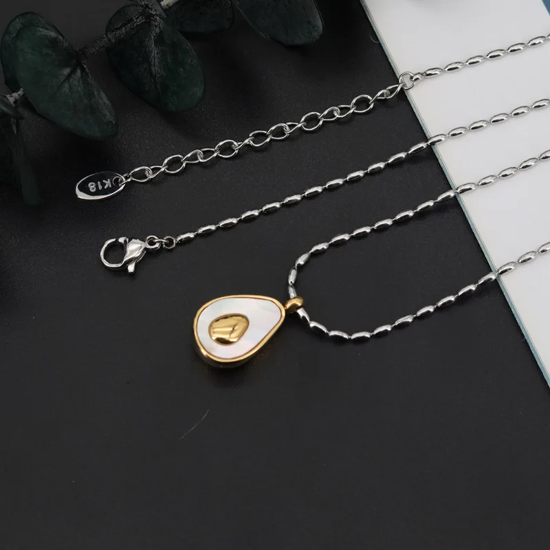 

Hawaii Style Mother of Pearl Jewelry Avocado Fruit Necklace Titanium Steel Plated with 18K Gold Decoration Necklaces Elephant