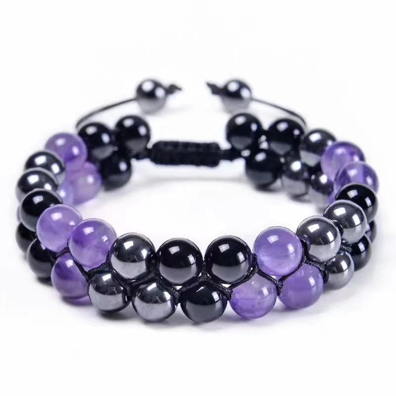 

Fashion handmade braided natural stone magnetic hematite amethyst bracelet