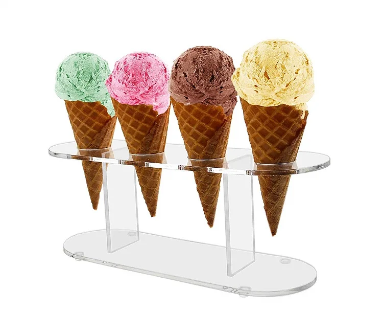 
Clear Food Grade Acrylic Ice Cream Cone Holder with Handles 