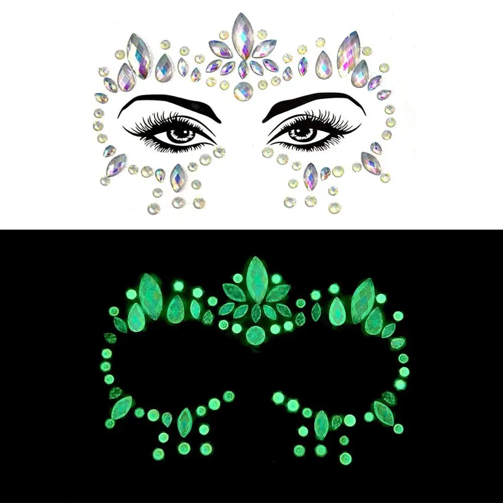 

Luminous Face Rhinestone Tattoos Crystal Sticker for Festivals, In stock / customized