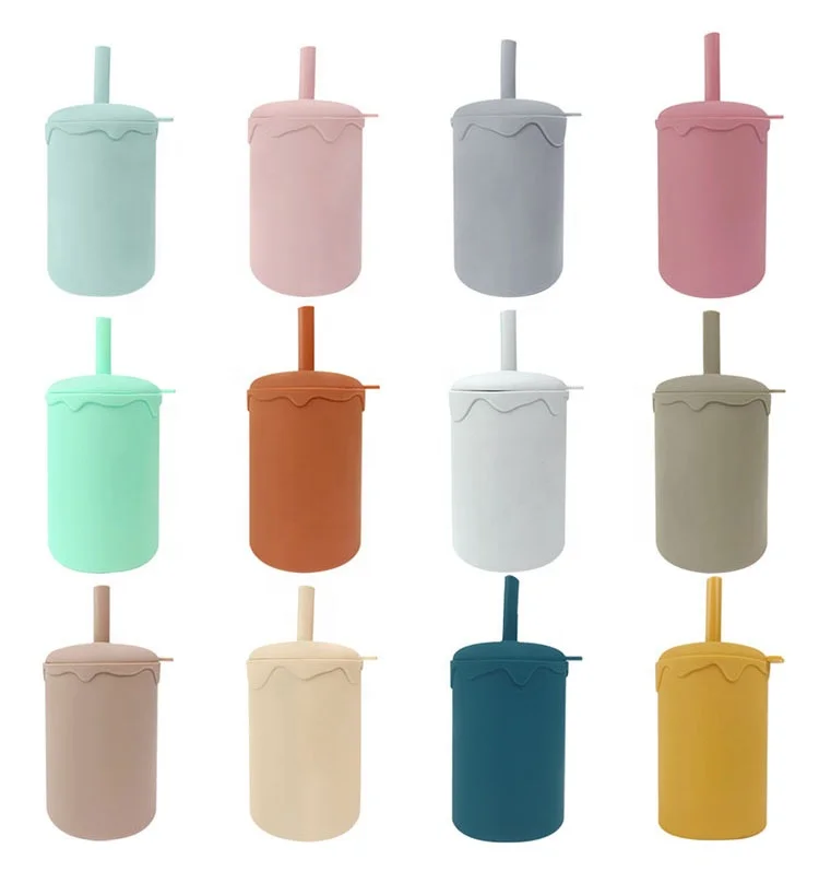 

New Arrival Eco Friendly Silicone Sippy Cup Food Grade Custom Reusable BPA Free Silicone Baby Cups With Straw, Any pantone color available