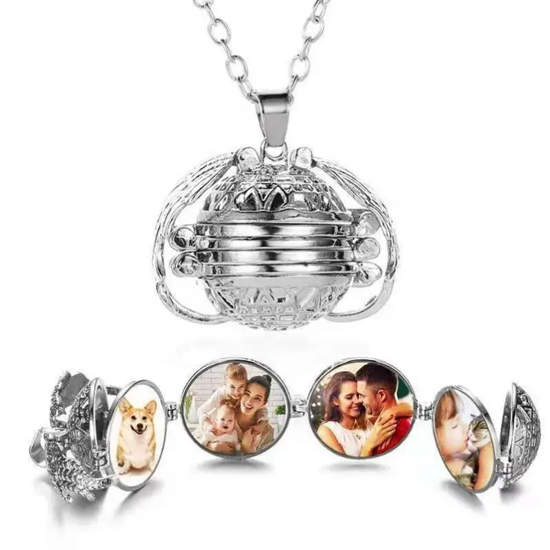 

Creativity Openable Pendant Necklace Box Photo Necklace Jewelry Multi Ayered Folding Wings Necklace, Platinum