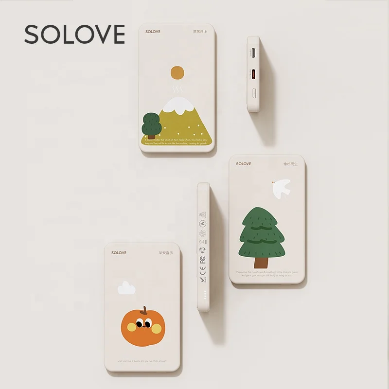 

Solove W9 Ultra Slim Smart Mini Power Banks New 5000mah Portable Wireless Magnetic Power Bank Charging Fast, Mountain/tree/orange