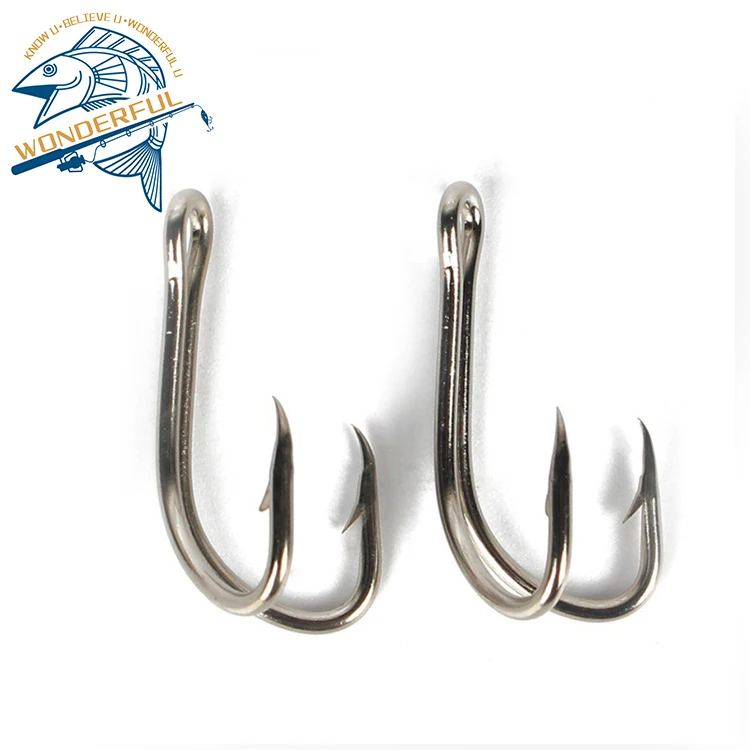 

Factory Hot Selling Super Strong Big Sizes Sea Saltwater Stainless Steel Trolling Fishing Duple Hooks, Black