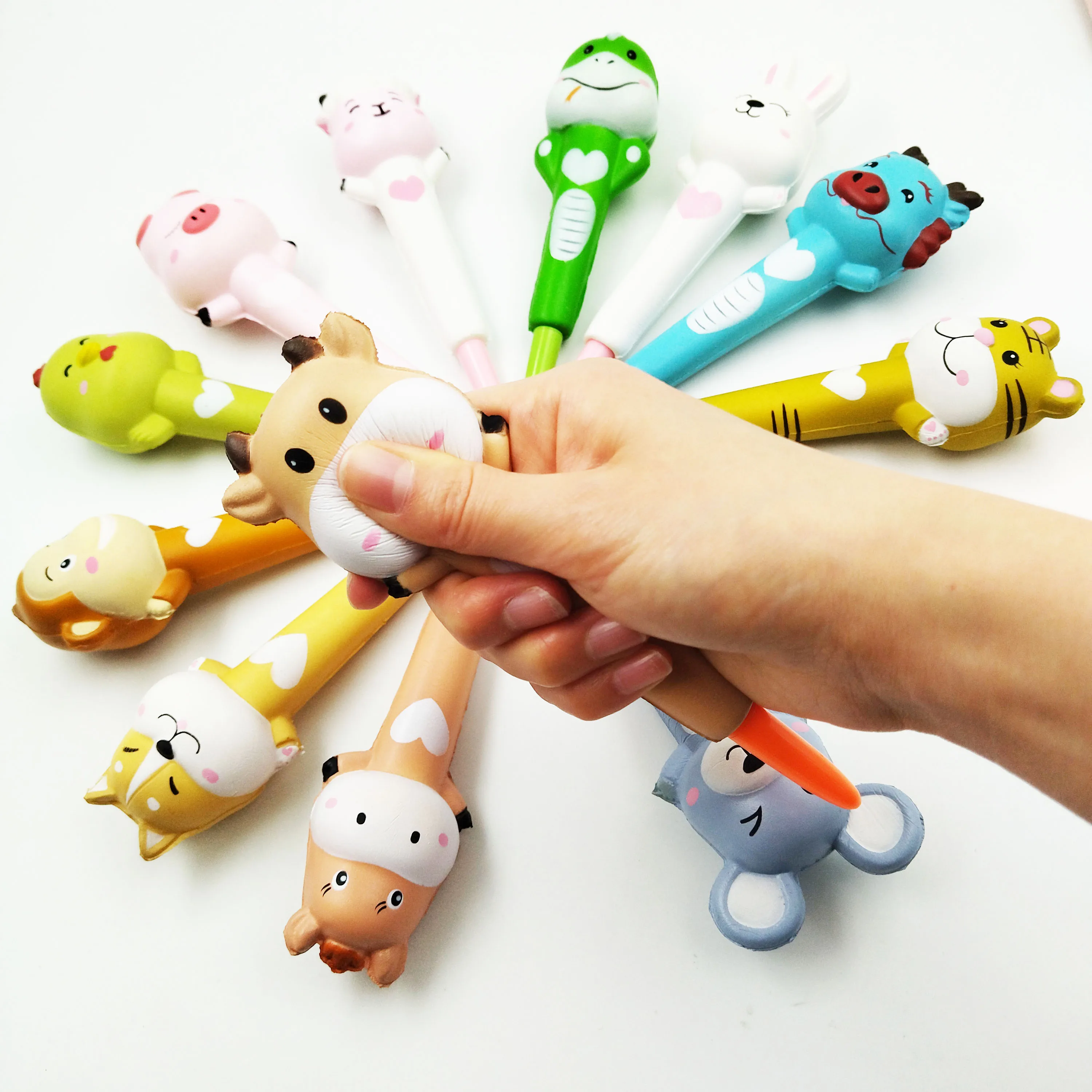 

FW405 Top Sale Cute Squishy Gel Pens Stress Relief Fidget Pen Custom Chinese Zodiac 12 Animals PU Gel Pens squeeze toys Kawaii