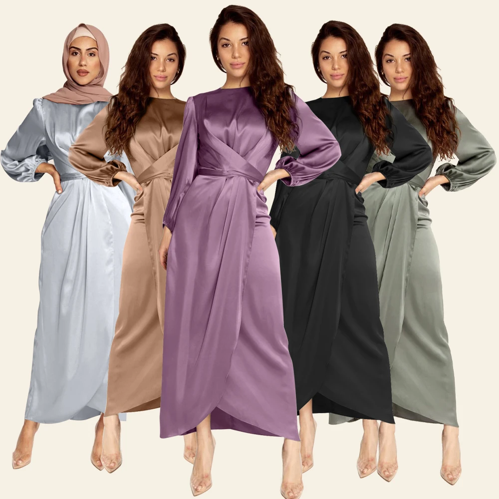

DS-119 High Quality Soft and beautiful girdling multicolor maxi long sleeve women long silk dresses