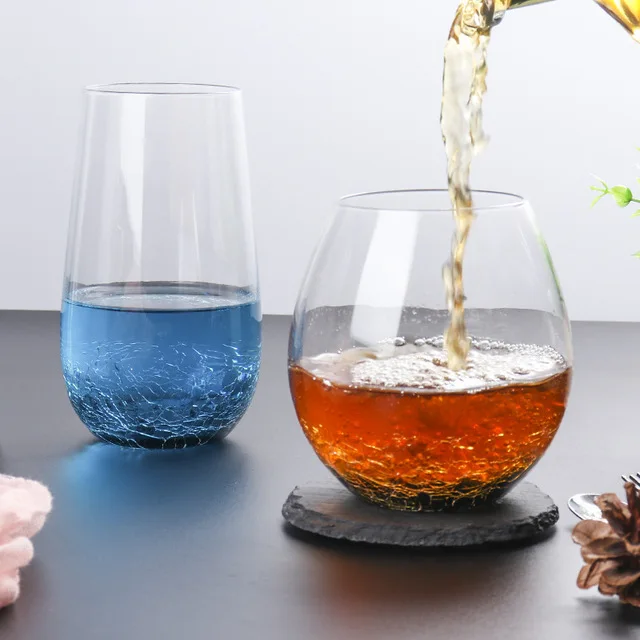 

Creative Ice crack water glass cup Clear vintage iced coffee glassware drinking cup, As pictures