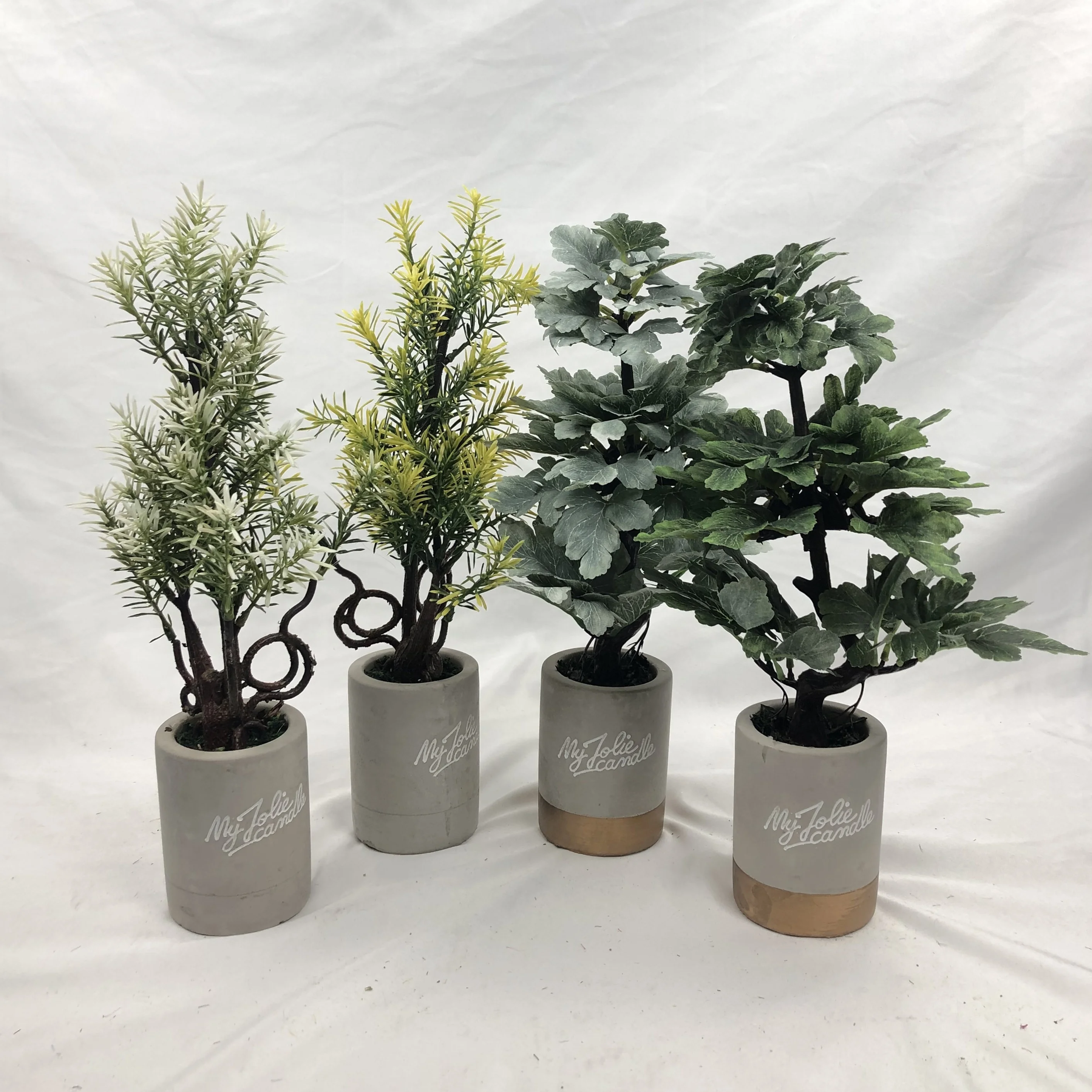

Desktop decoration small simulation plastic pine needle tree artificial plastic plant in cement pot, Natural color