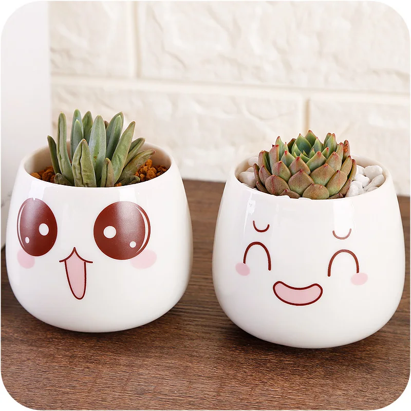 

Ceramic Cartoon Expression Fleshy Stoneware Flower Pot Simple Flower Pot Desktop Retro Plant Pot, As photo