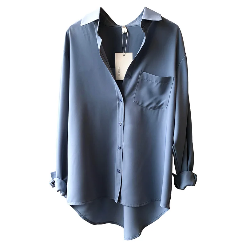 

LH 2021 Spring Women Clothing Fashion Long Sleeve Pocket Collar Korean Ladies Blouses Shirt Top Blousas For Women, 3colors