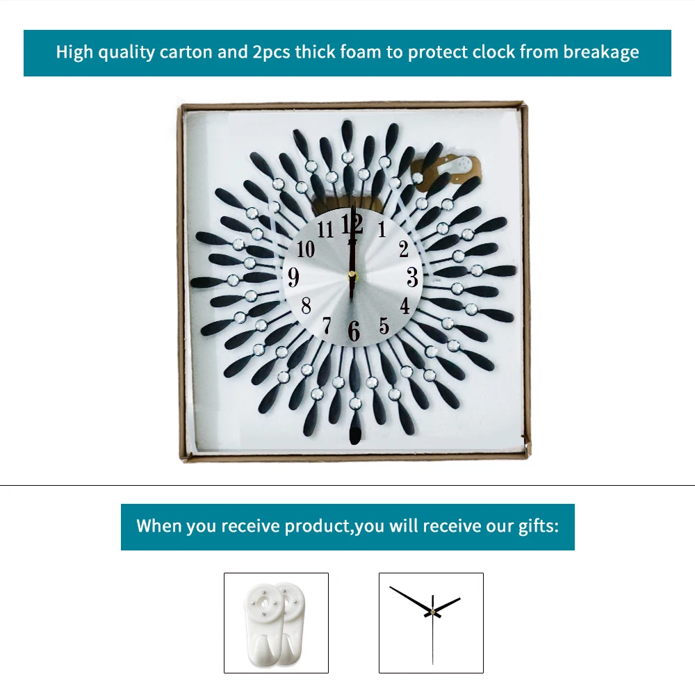 
Custom Handmade Silent Movemet Metal Home Decorative Nordic Modern Diamond Shining Iron Wall Clock For Living Room 