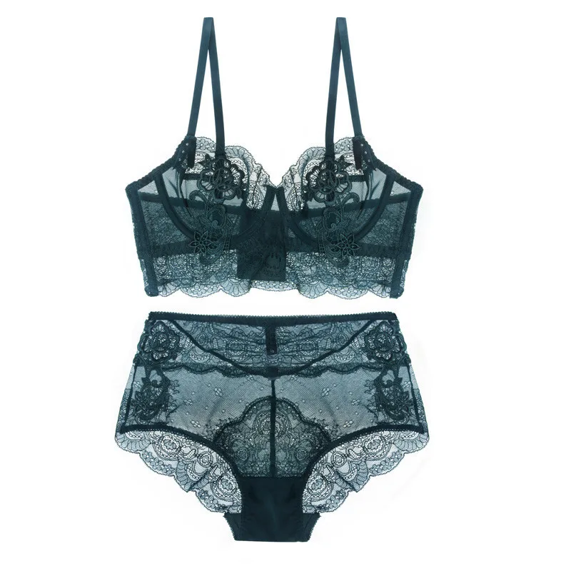 

Hipster plus size ladies lace transparent push up bra & brief sets for women