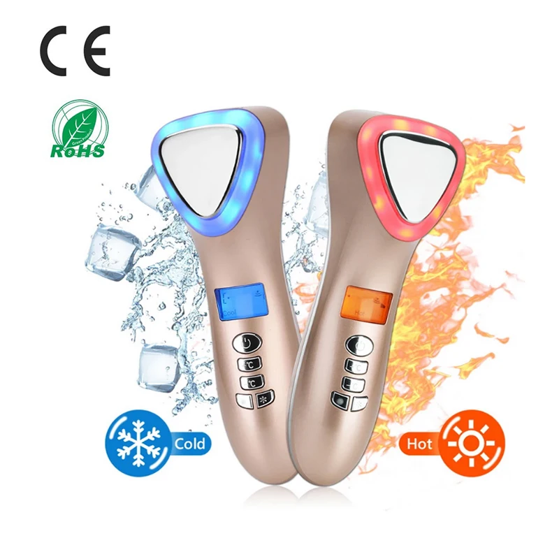 

2021 facial beauty vibration massage instrument hot and cold color light beauty instrument multifunction, White, gold