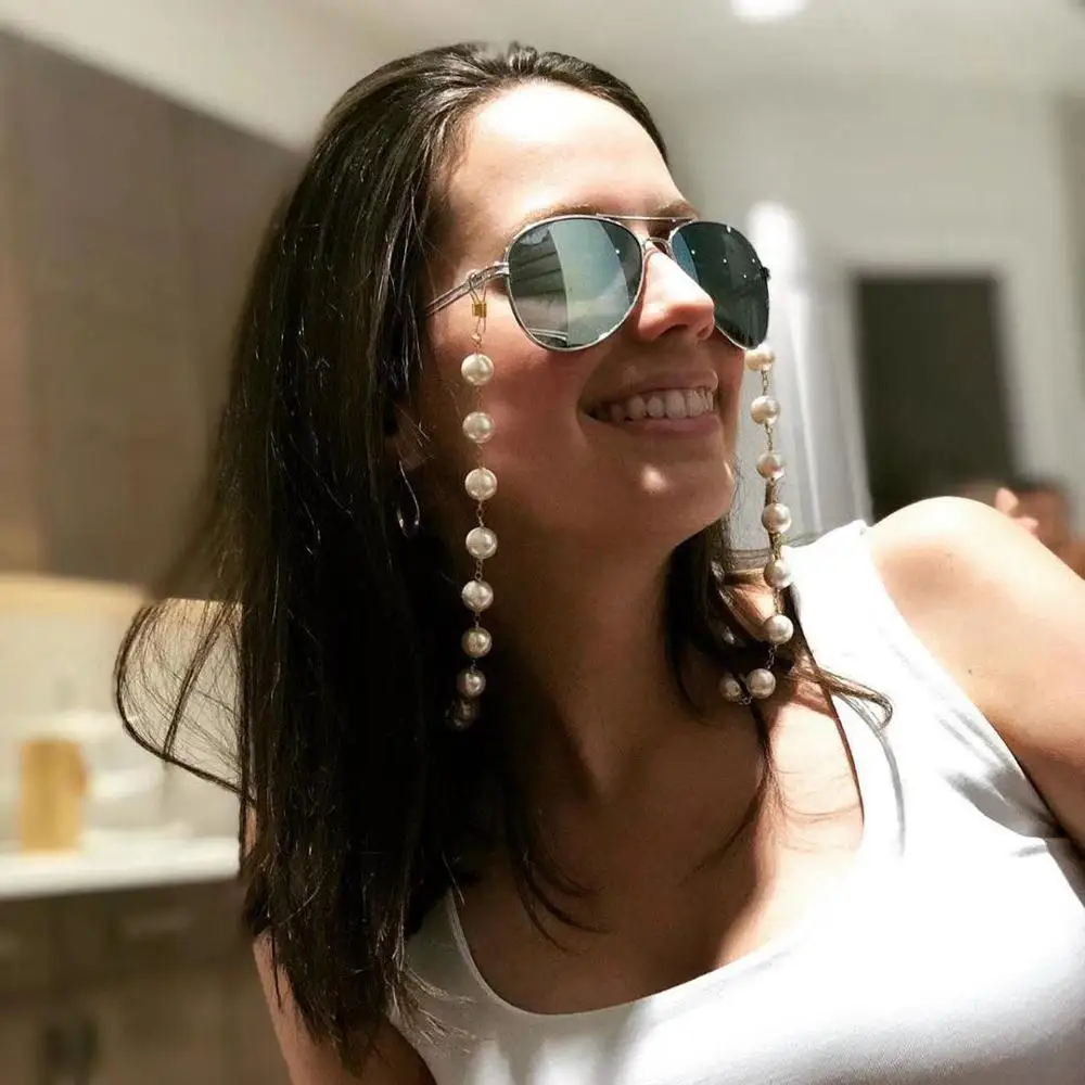 

Fashion sun glasses chain women sunglasses non slip chain pearl metal glasses chain accessories (KSG048), As picture