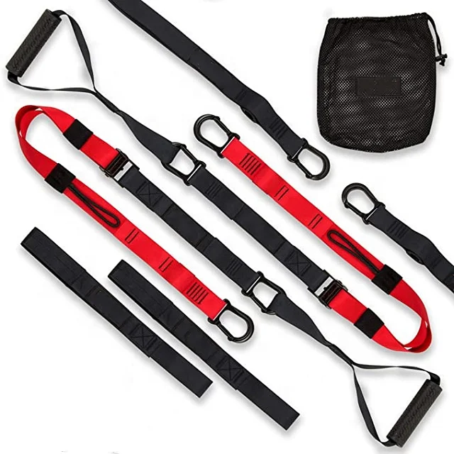 

Wellshow Sport Suspension Strap Set Sling Trainer System Belt Kit Resistance Training For Home Gym Fitness, Red+black,customized