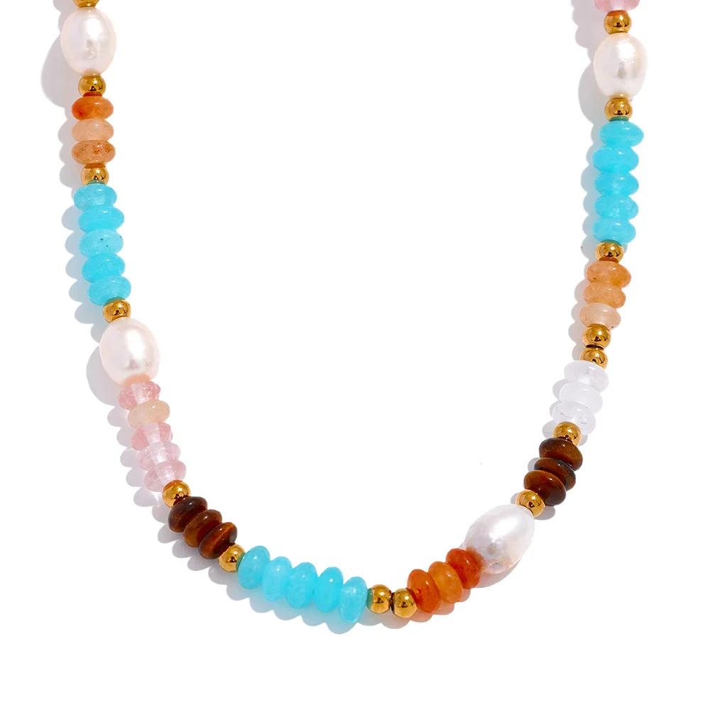

JINYOU 1620 Natural Stone Freshwater Pearls Beads Handmade Charm Collar Necklace Bohemian Trendy Jewelry Waterproof for Women