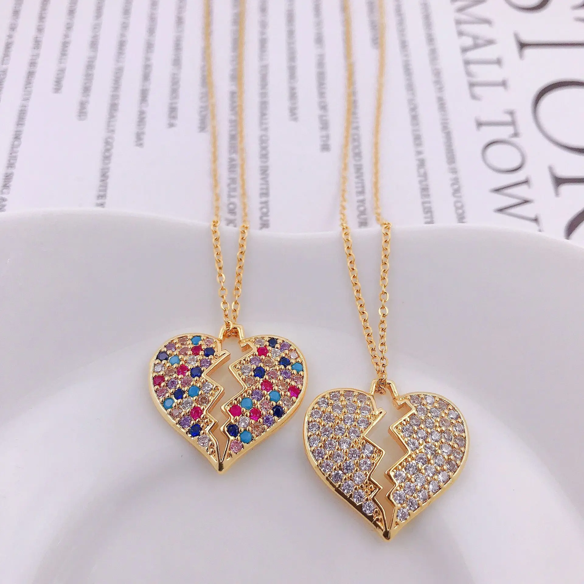 

JOJO Fashion Hollow Broken Heart Dragonfly Moon Copper Cubic Zircon Charm Pendant Necklace