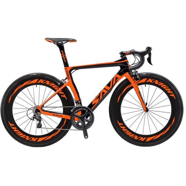 

High End Carbon Fibre Road Bike Complete 700C Double V Brake Road Bicycle, Black orange,black red, black grey