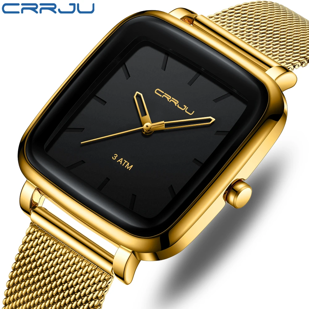 

CRRJU 2199 new design golden square analog men's watch 3ATM waterproof minimalism style