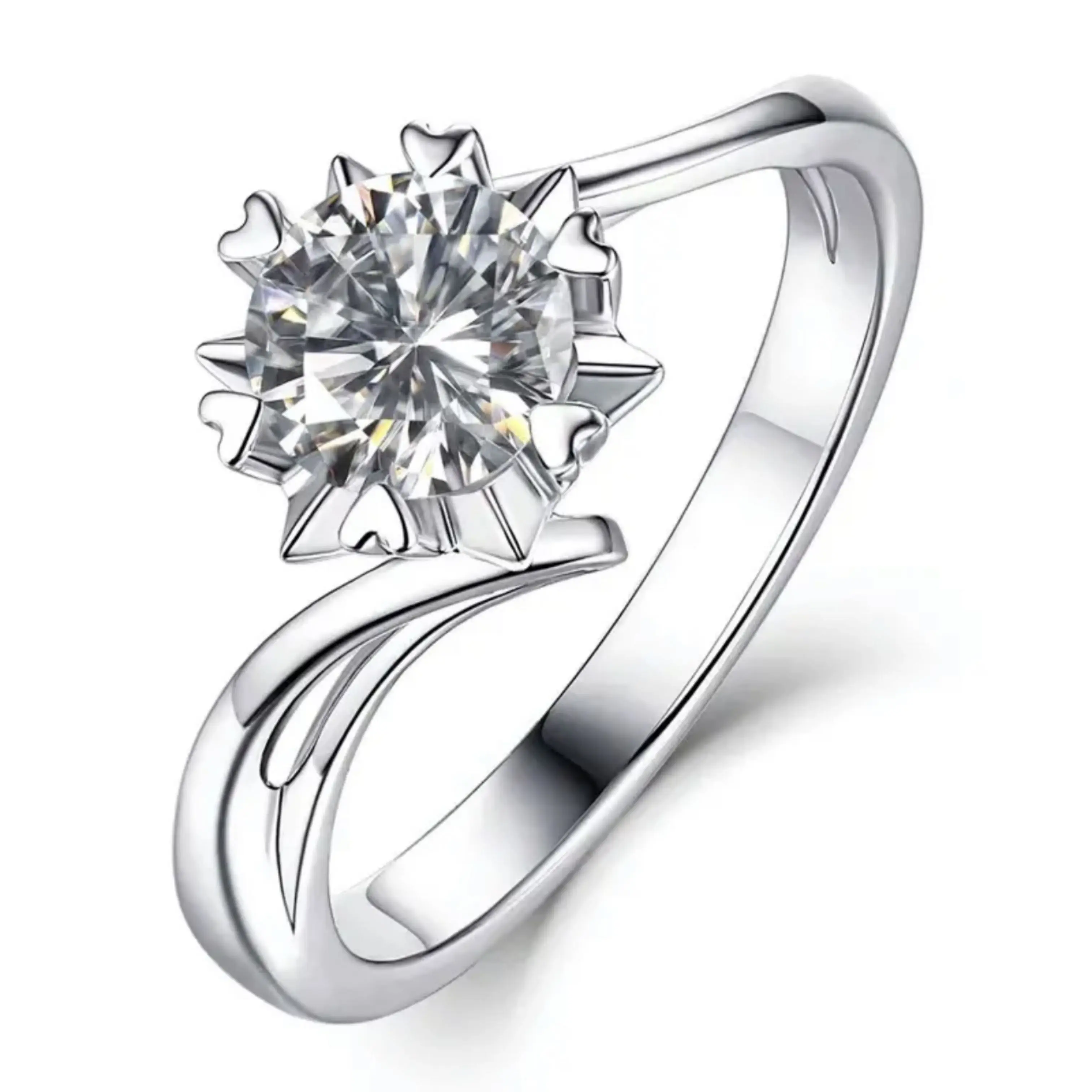 

6.5mm Round 2 carat Moissanite S925 silver Ladies Lab Diamond Ring, Silver color