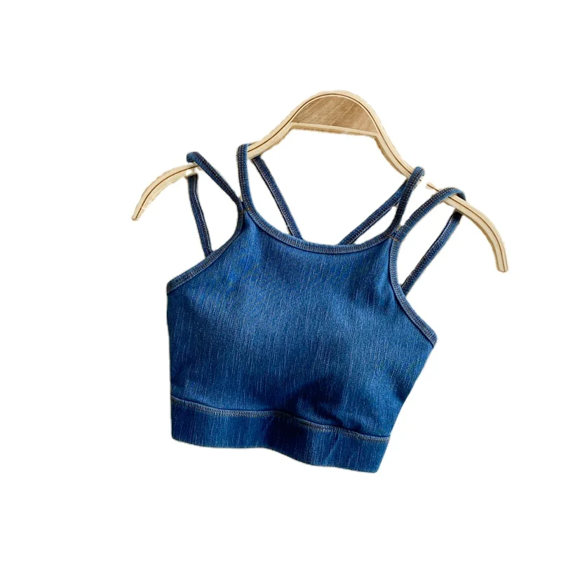 

2022 denim backless camisole women's summer new French fashion all-match double-shoulder strap tube top inside and outside vest, Can be customized