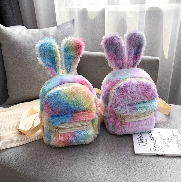 

Children School Backpack colorful Cartoon Animals Plush rabbit shape backpack For Baby Girls Kindergarten Kids School Bags, Multi colors