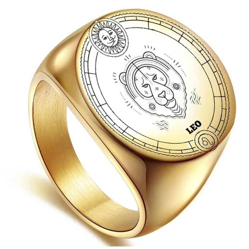 

2021 Personalized New Design Titanium Steel Ring Gold/Silver Plated Astrology Jewelry Laser Engraved 12 Zodiac Rings