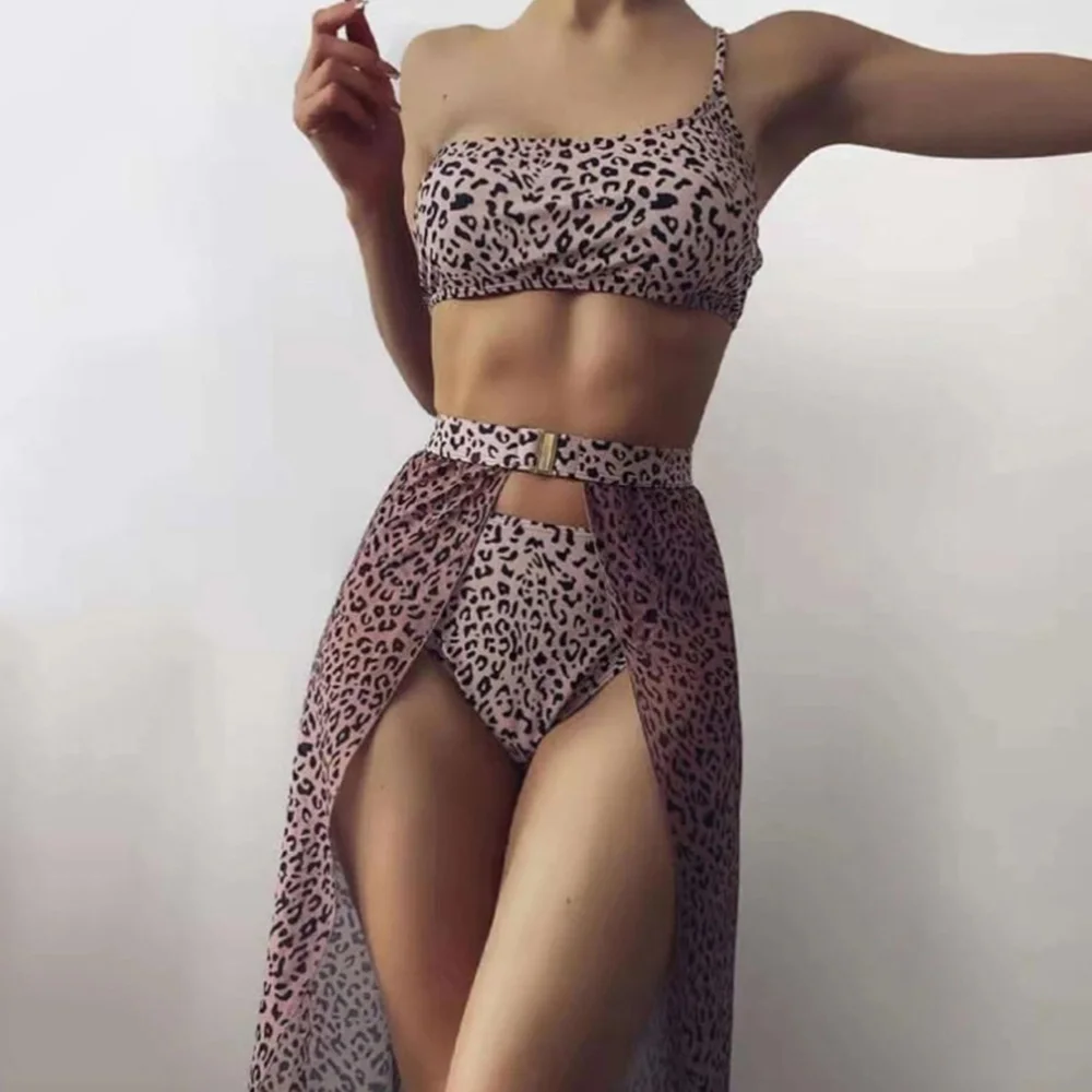 

2021 Female Swimwear Push Up Bikini With Cup Women Bikini Set Three Pieces Swimsuit Bathing Suit Swim Beach Dress, Black, red,leopard