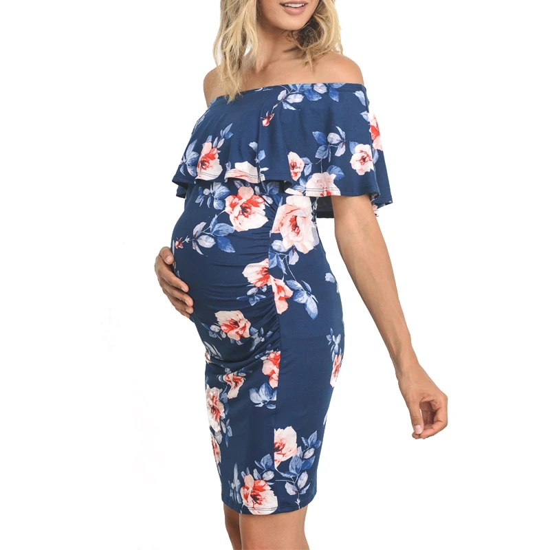 

Pregnant Pregnancy Nursing Floral Off Shoulder Plus Size Women Clothing Maternity Dresses