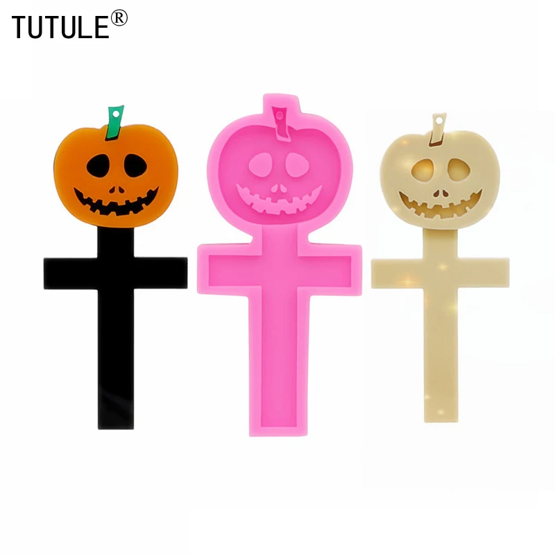 

Shiny Pumpkin cross silicone mold Shiny Molds earring-Halloween necklace Skeleton for Fondant,Clay,Resin,with keychain hole Resi